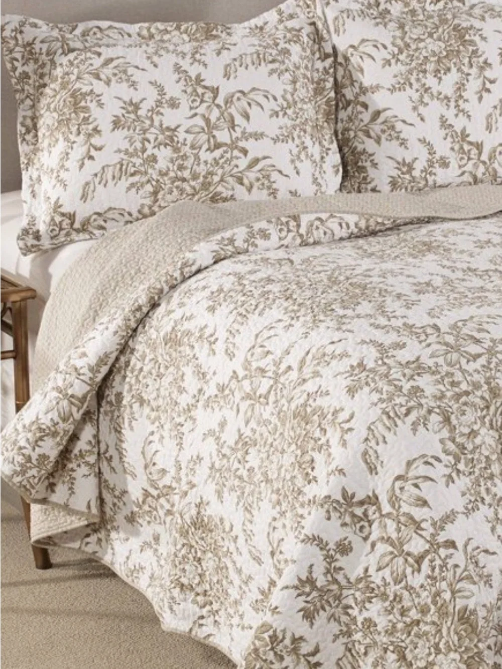 Laura Ashley~ Twin Bedford Floral Mocha 2Pc Quilt Set Reversible ~ 100% Cotton